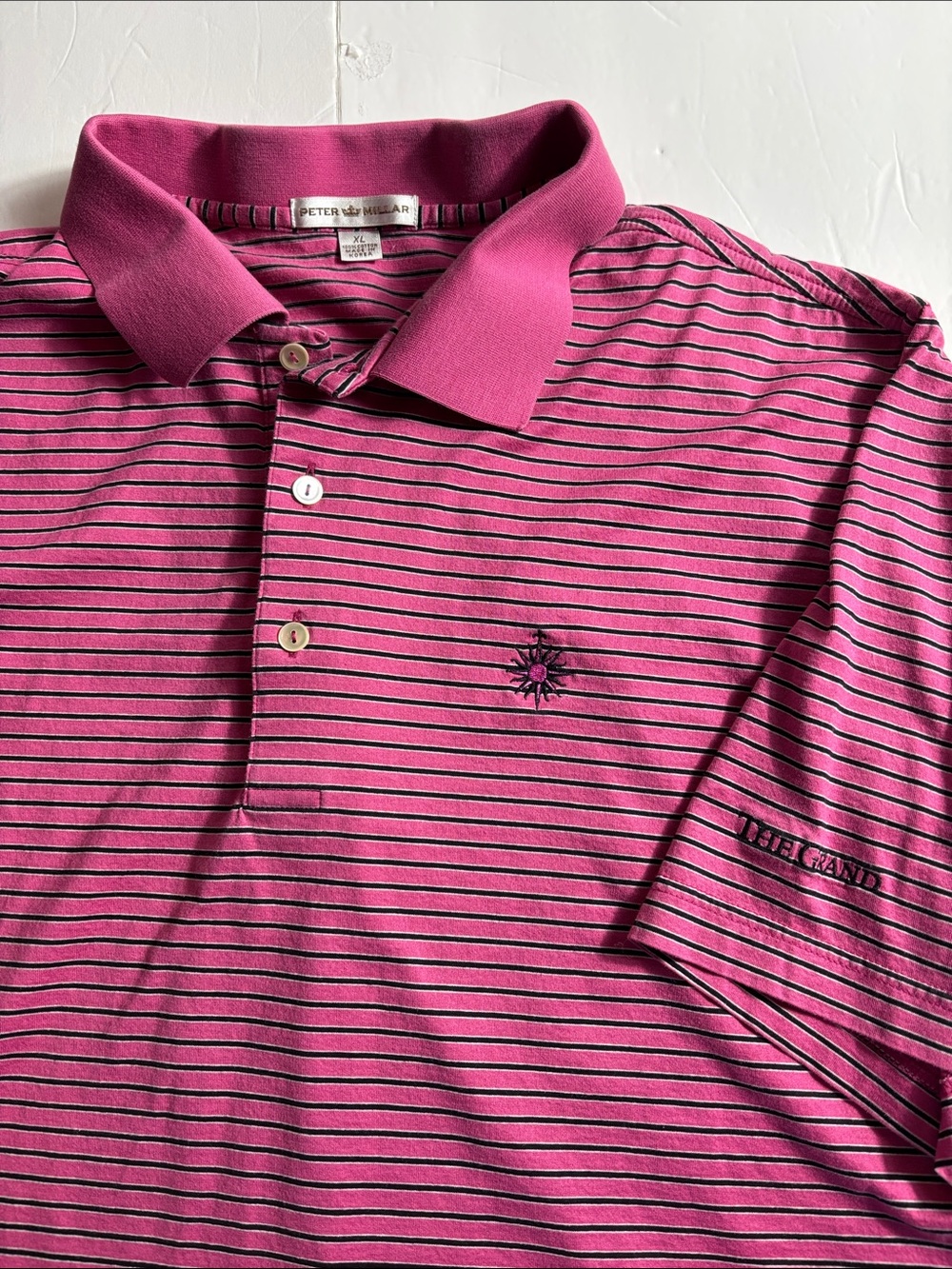 Peter Millar Fuchsia and Black Striped Polo